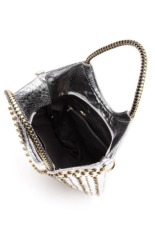 Women’s Crystal Studs Embellished Top Handle Tote Bag | Zarnesh