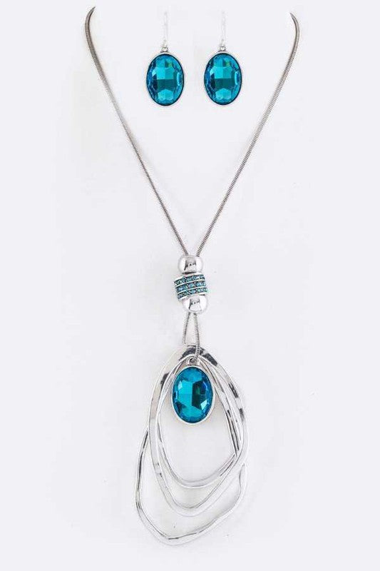 Women's Crystal Drop & Hoops Necklace Set |  Zarnesh