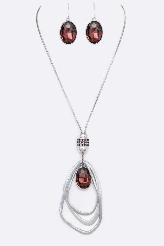 Women's Crystal Drop & Hoops Necklace Set |  Zarnesh