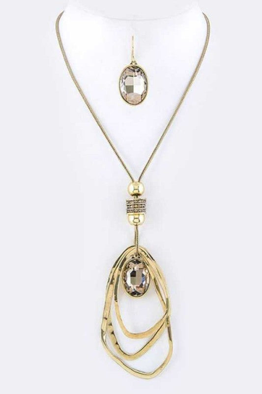 Women's Crystal Drop & Hoops Necklace Set |  Zarnesh