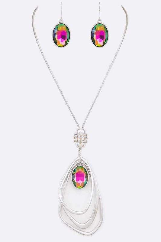 Women's Crystal Drop & Hoops Necklace Set |  Zarnesh