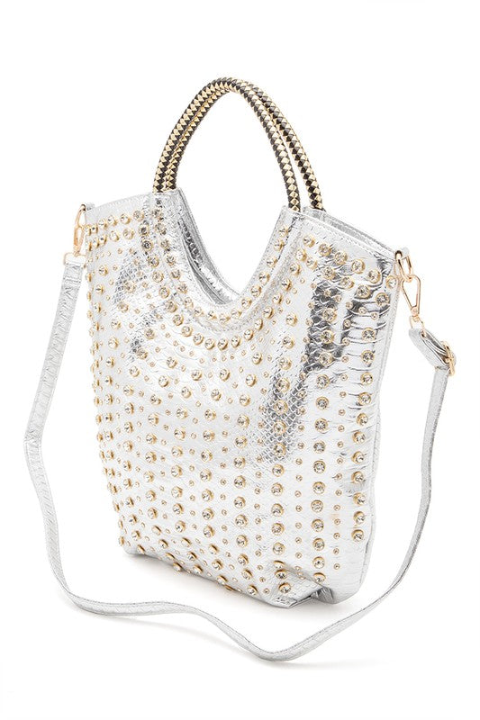 Women’s Crystal Studs Embellished Top Handle Tote Bag | Zarnesh