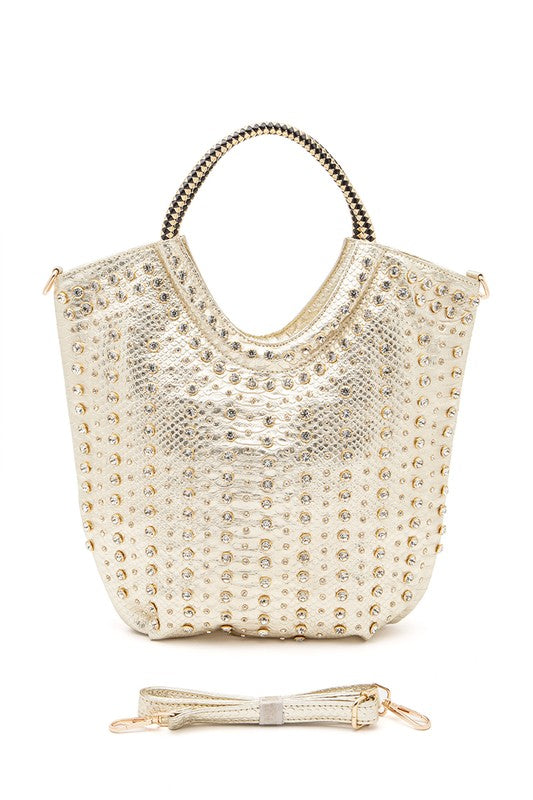 Women’s Crystal Studs Embellished Top Handle Tote Bag | Zarnesh