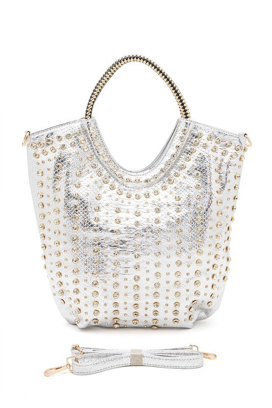 Women’s Crystal Studs Embellished Top Handle Tote Bag | Zarnesh