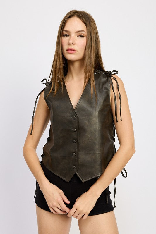 Women’s Cut Structured Fit Leather Vest With Lace Detail | Zarnesh