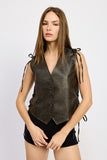 Women’s Cut Structured Fit Leather Vest With Lace Detail | Zarnesh