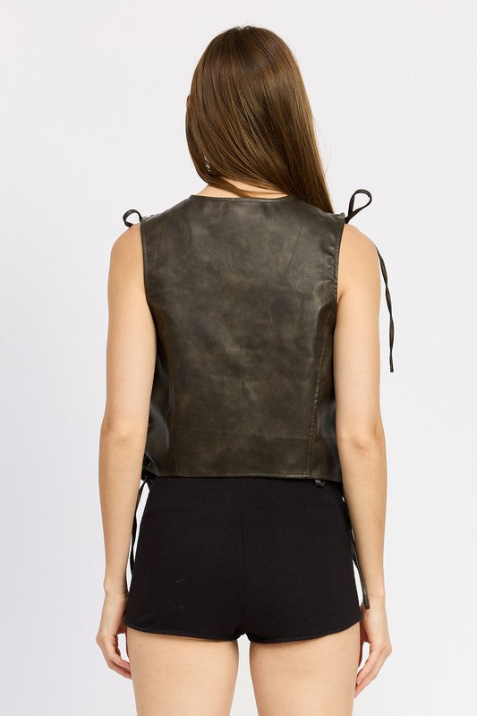 Women’s Cut Structured Fit Leather Vest With Lace Detail | Zarnesh