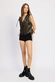 Women’s Cut Structured Fit Leather Vest With Lace Detail | Zarnesh