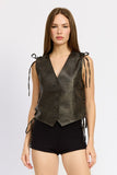 Women’s Cut Structured Fit Leather Vest With Lace Detail | Zarnesh