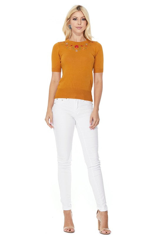 Women’s Daisy Flower Embroidered Knit Pullover Sweater | Zarnesh