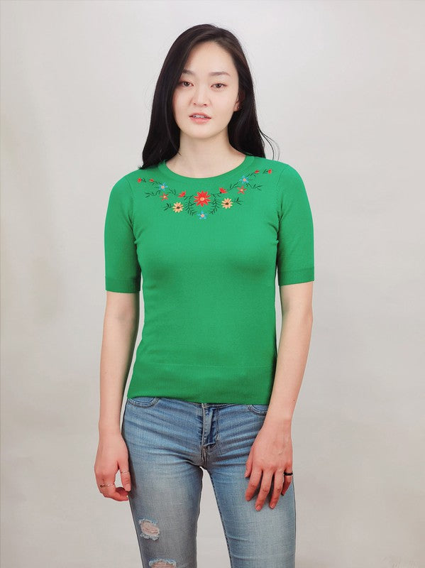Women’s Daisy Flower Embroidered Knit Pullover Sweater | Zarnesh