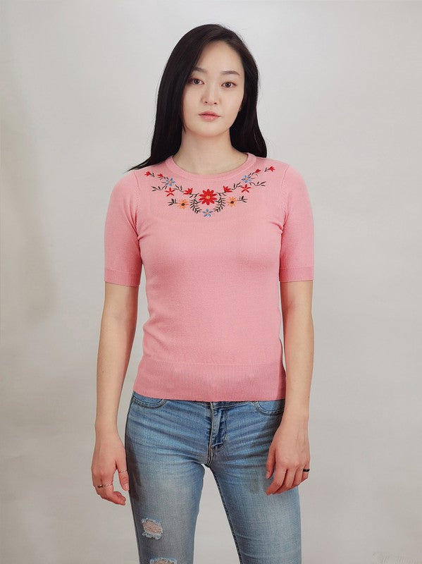 Women’s Daisy Flower Embroidered Knit Pullover Sweater | Zarnesh