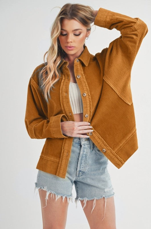 Women's Oversized Corduroy Front Button Daphne Jacket | Zarnesh