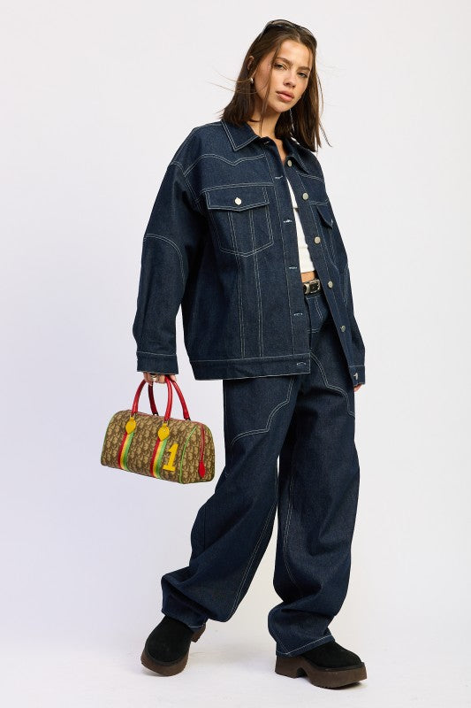 Women’s Oversized Denim Button Detail Jacket | Zarnesh