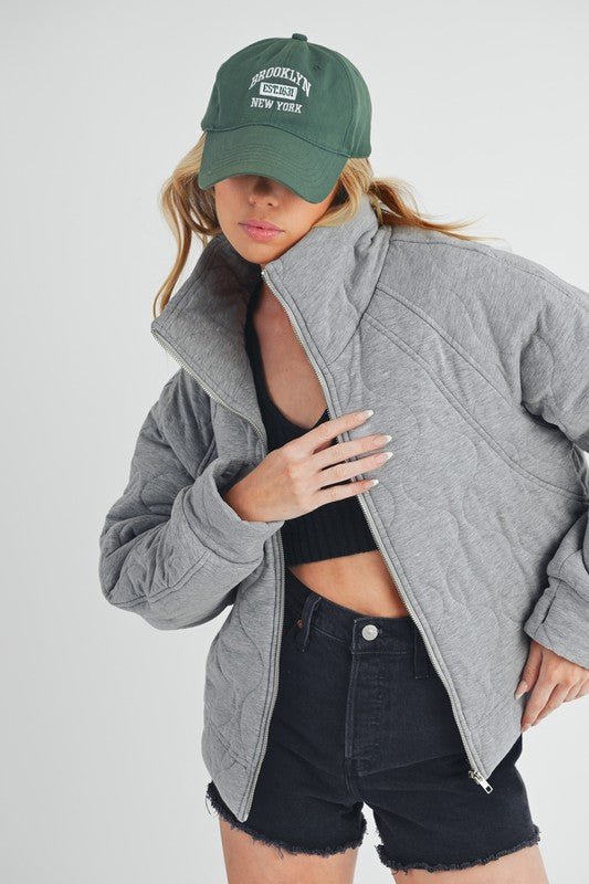 Women’s Darla Boxy Fit High Collar Front Zipper Quilted Jacket | Zarnesh