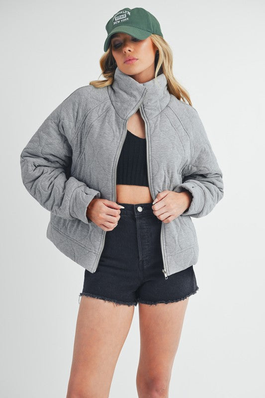 Women’s Darla Boxy Fit High Collar Front Zipper Quilted Jacket | Zarnesh