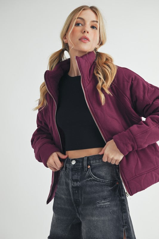 Women’s Darla Boxy Fit High Collar Front Zipper Quilted Jacket | Zarnesh