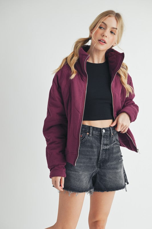 Women’s Darla Boxy Fit High Collar Front Zipper Quilted Jacket | Zarnesh