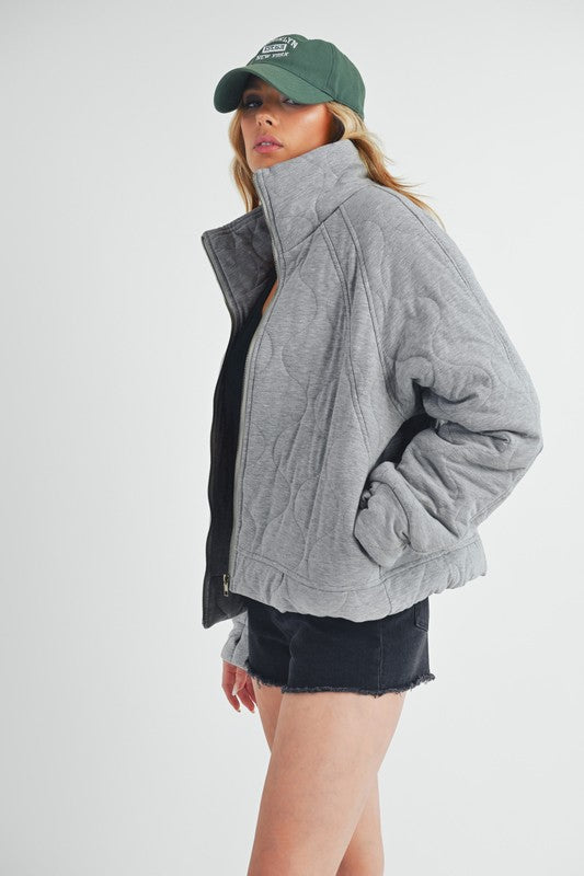 Women’s Darla Boxy Fit High Collar Front Zipper Quilted Jacket | Zarnesh