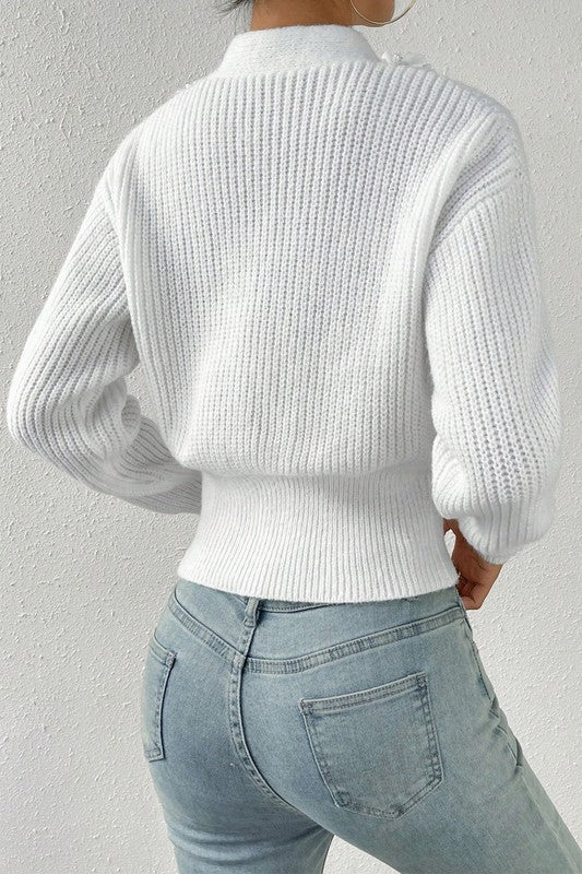 Women’s Deep V Double Breasted Pearl Beaded Sweater | Zarnesh
