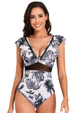 Women’s Deep V Neck Ruffle Color Block Lace Swimsuit | Zarnesh