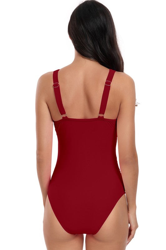 Women’s Deep V Neck One Piece Lace Trim Swimsuit | Zarnesh