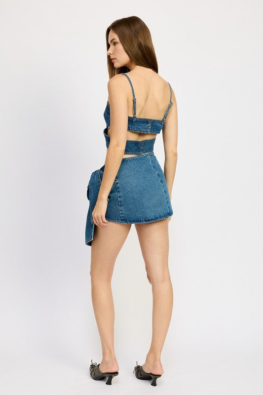 Women’s Denim Bow Wrap Mini Skirt | Zarnesh