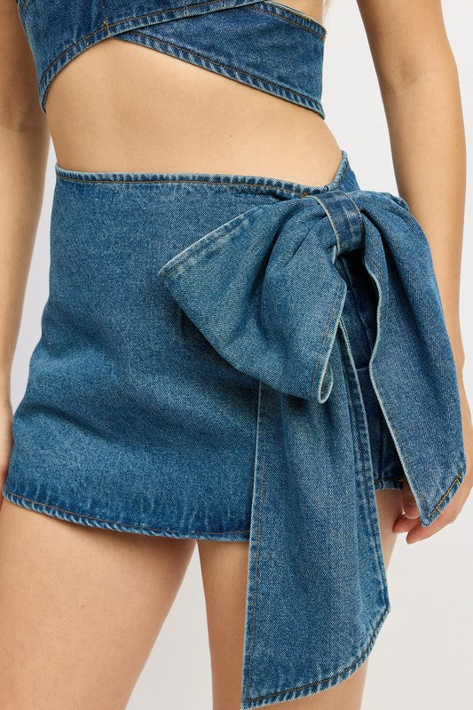 Women’s Denim Bow Wrap Mini Skirt | Zarnesh