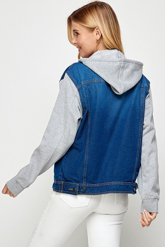 Women’s Denim Jacket with Fitted Cuffs Hem Fleece Hoodie | Zarnesh
