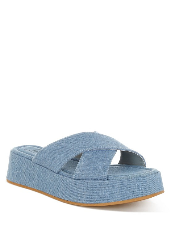 Women's Denim Flatform Slip Ons | Zarnesh