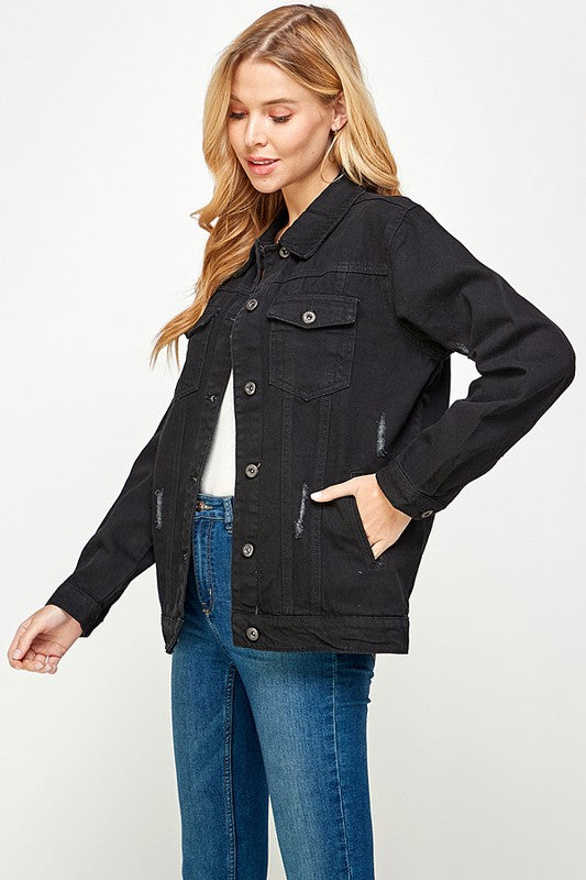 Women’s Denim Jacket with Fitted Cuffs Hem Fleece Hoodie | Zarnesh