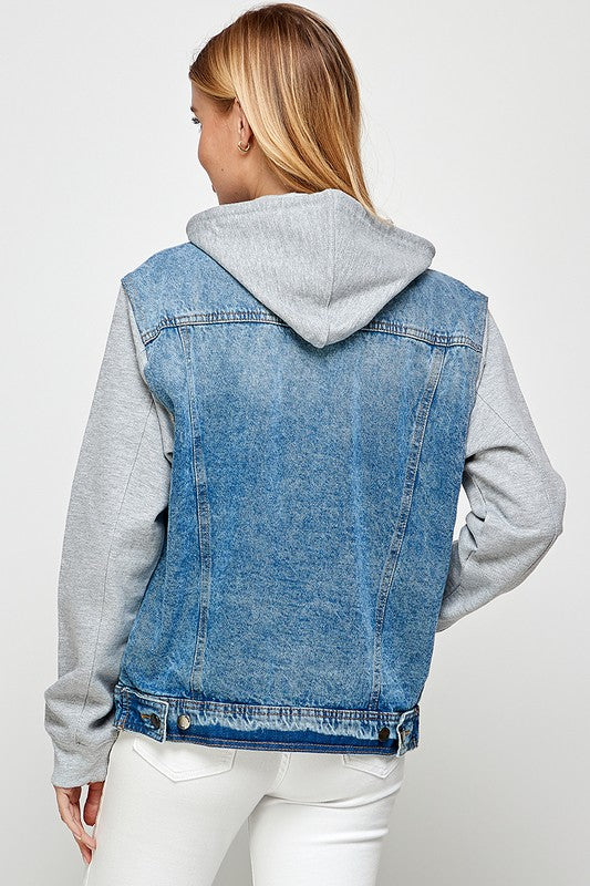 Women’s Denim Jacket with Fitted Cuffs Hem Fleece Hoodie | Zarnesh