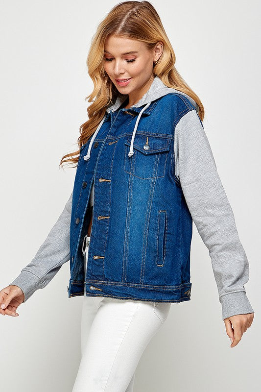 Women’s Denim Jacket with Fitted Cuffs Hem Fleece Hoodie | Zarnesh