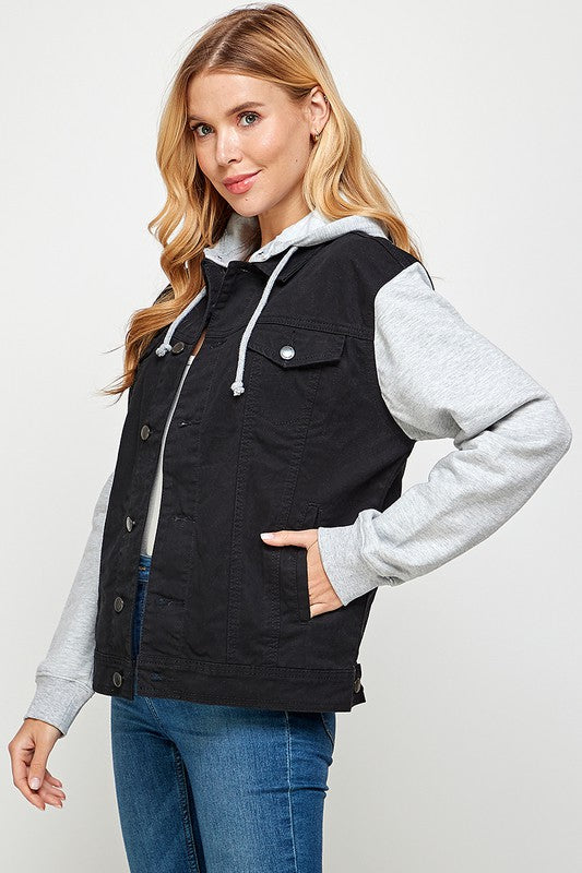 Women’s Black Denim Jacket with Fleece Hood | Zarnesh