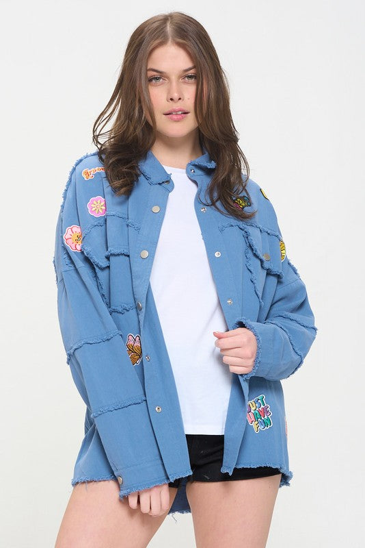 Women’s Denim Patchwork Frayed Hem Button Down Top | Zarnesh