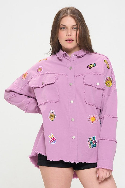 Women’s Denim Patchwork Frayed Hem Button Down Top | Zarnesh