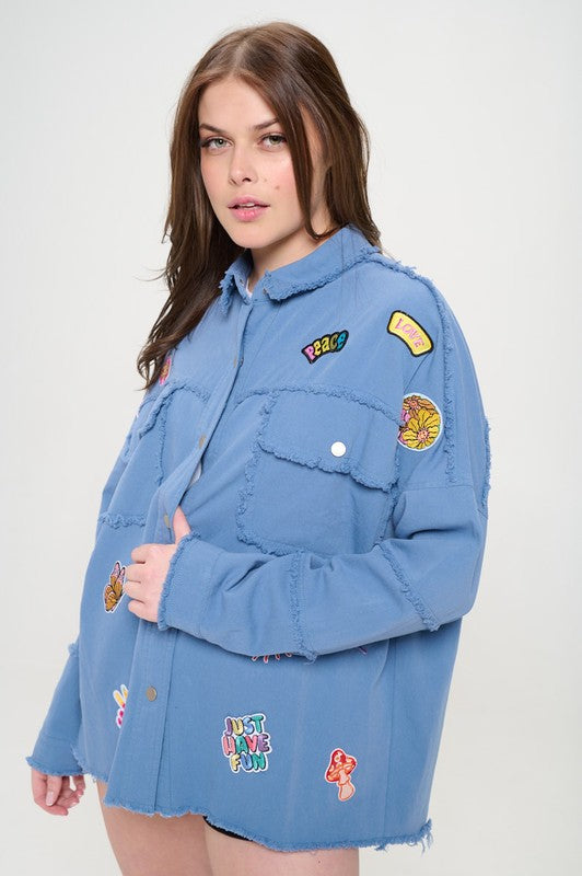 Women’s Denim Patchwork Frayed Hem Button Down Top | Zarnesh