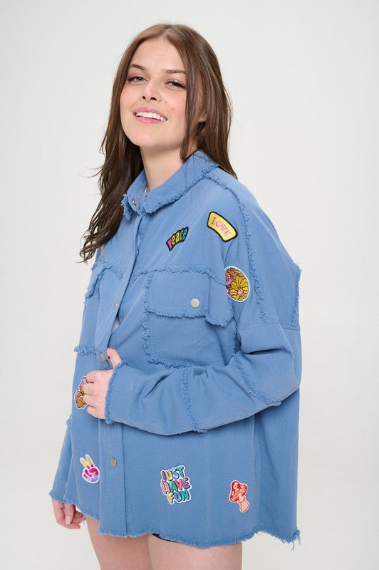 Women’s Denim Patchwork Frayed Hem Button Down Top | Zarnesh