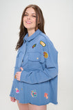 Women’s Denim Patchwork Frayed Hem Button Down Top | Zarnesh