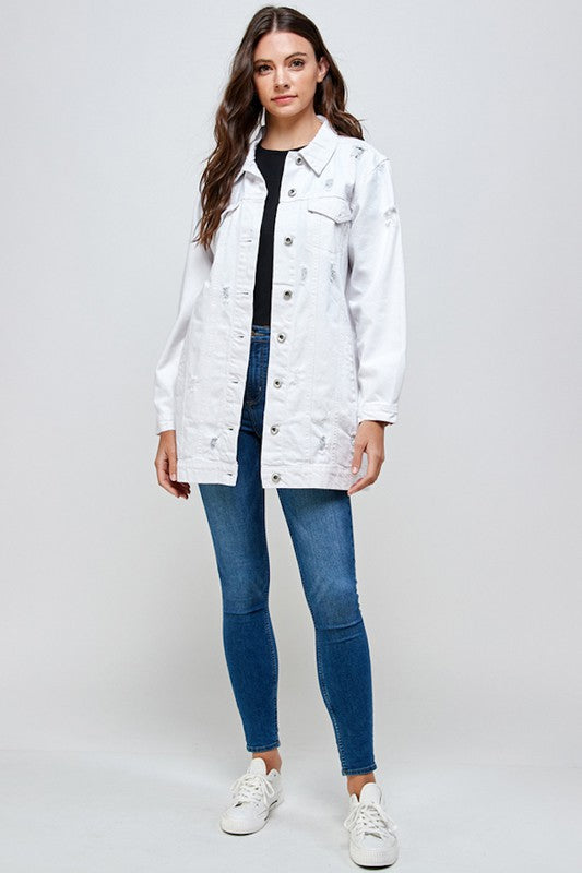 Women's Denim Quarter Distressed Washed Jackets | Zarnesh