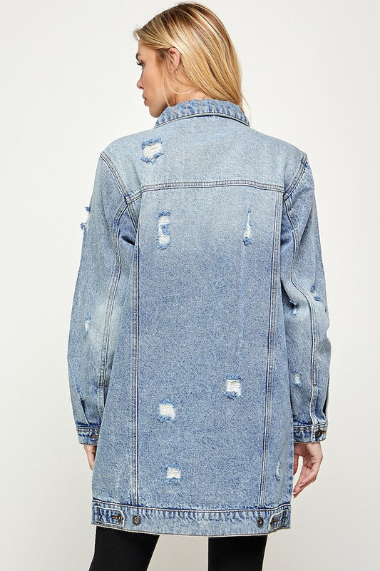 Women's Denim Quarter Distressed Washed Jackets | Zarnesh