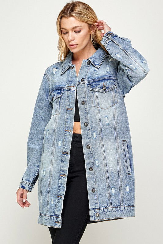 Women's Denim Quarter Distressed Washed Jackets | Zarnesh