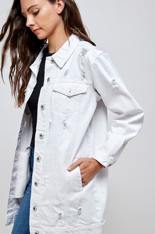 Women's Denim Quarter Distressed Washed Jackets | Zarnesh