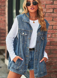 Women’s Denim Vest Sleeveless Jean Jacket with Front Button Closure | Zarnesh
