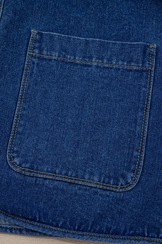 Women’s Denim Wash Open Front Straight Cut Pocket Jacket | Zarnesh