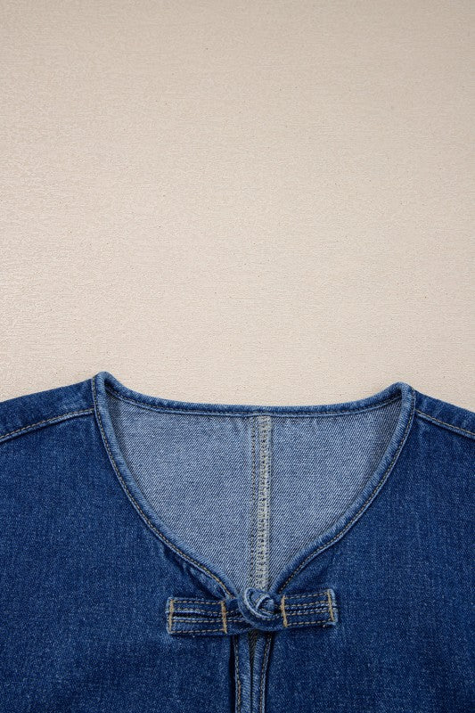 Women’s Denim Wash Open Front Straight Cut Pocket Jacket | Zarnesh