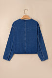 Women’s Denim Wash Open Front Straight Cut Pocket Jacket | Zarnesh
