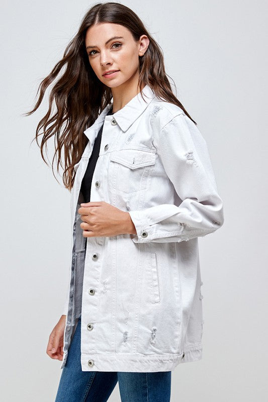 Women's Denim Quarter Distressed Washed Jackets | Zarnesh