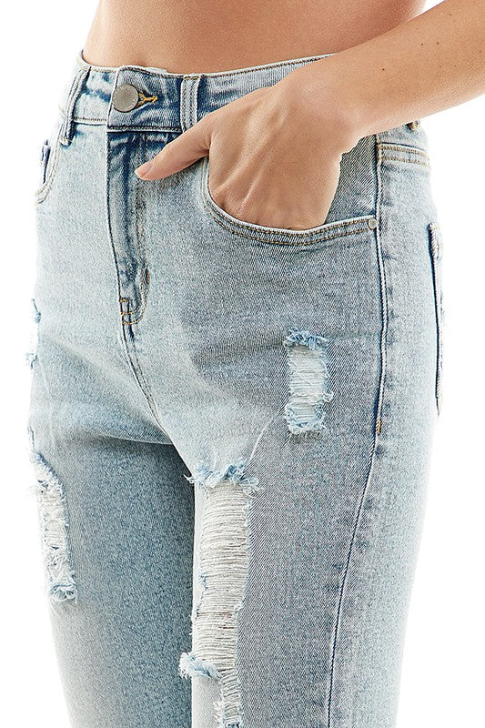 Women’s Destructed Ripped High Waist Cuffed Jeans | Zarnesh