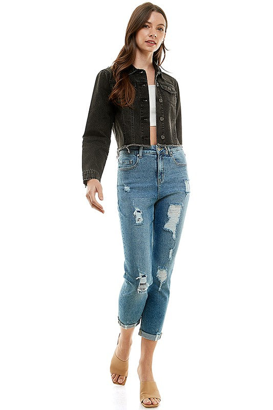 Women’s Destructed Ripped High Waist Cuffed Jeans | Zarnesh